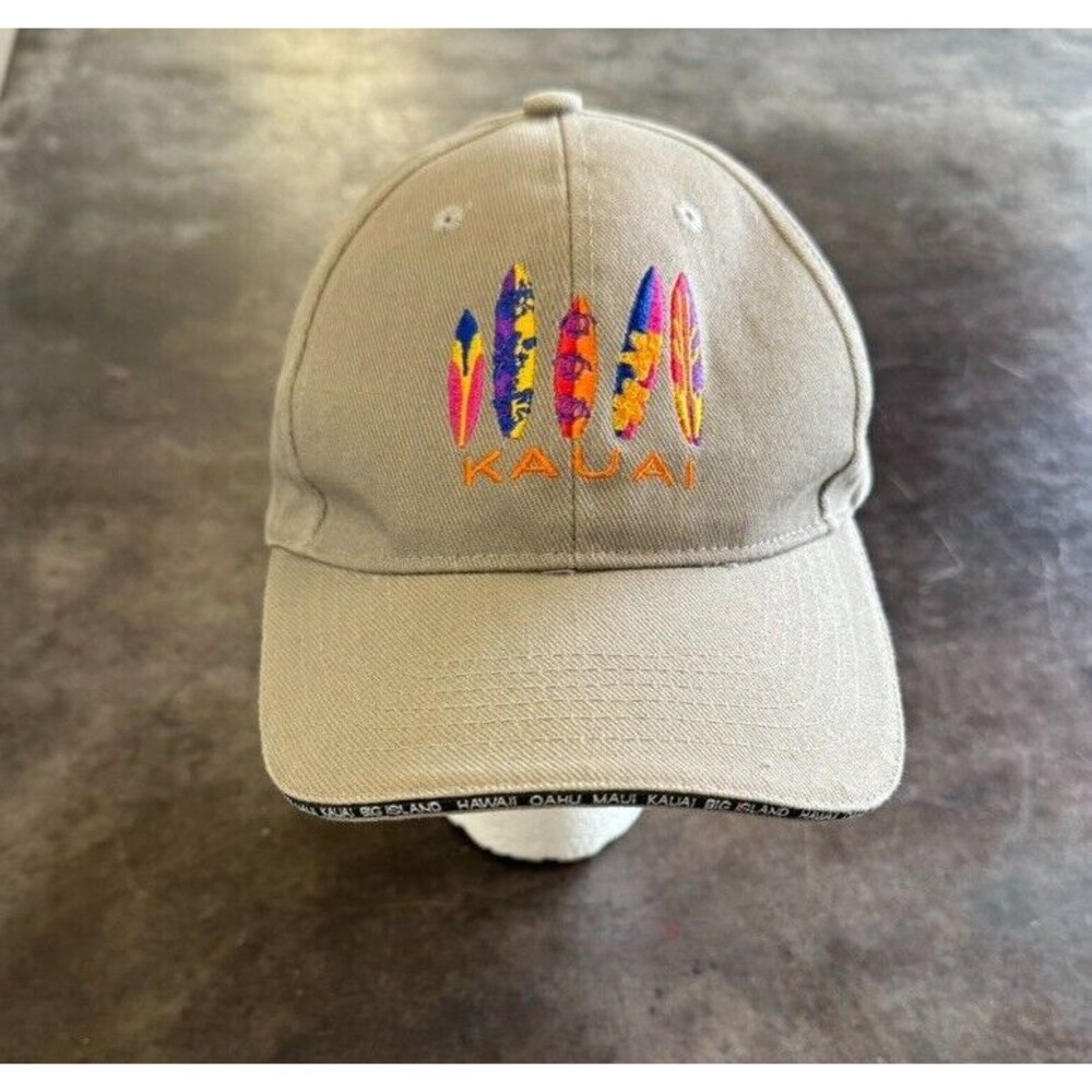 Hawaiian Headwear Hat Men One Size Tan Kauai Surfboards Baseball Cap Embroidered